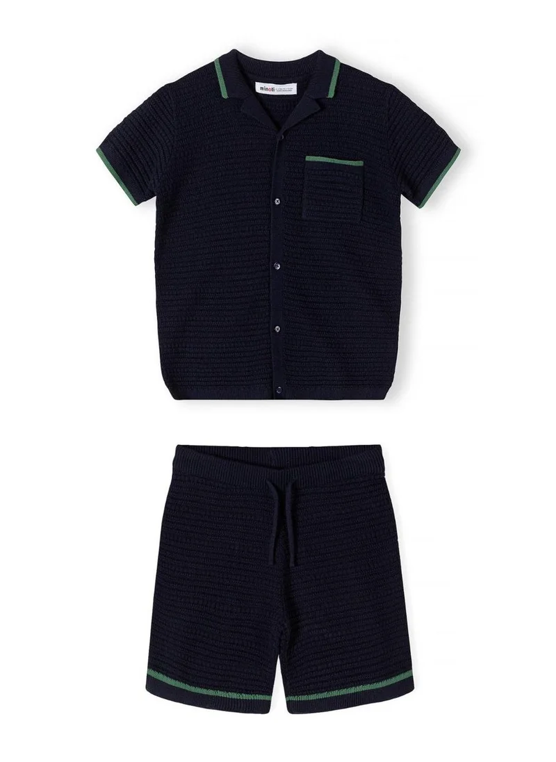 مينوتي Boys knitted navy blue polo shirt and shorts set 3-15 years